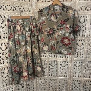 Vintage Ms. Paquette USA Two-Piece Top Flare Skirt Button Up Set Boho Floral-M